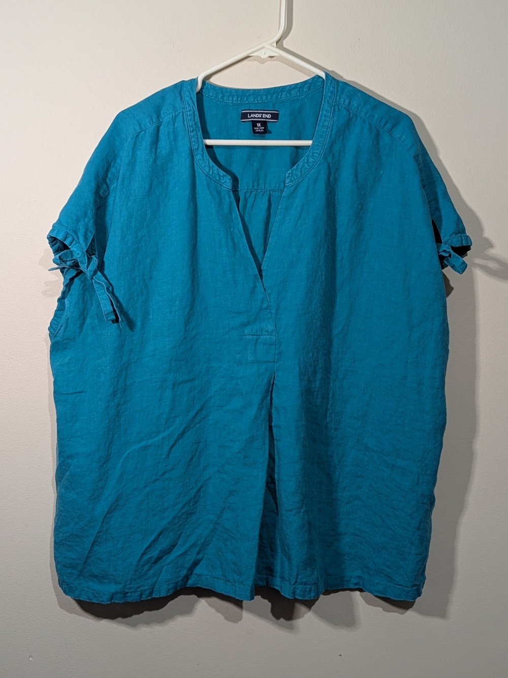 Lands' End Teal Short-Sleeve 100 % Linen Tunic 1X